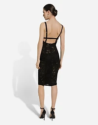 Satin and lace calf-length corset dress