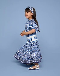 Long majolica-print poplin skirt