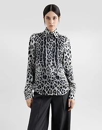 Leopard-print silk satin shirt