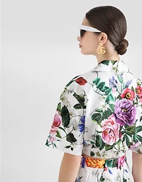 Cotton pussy-bow shirt with floral print