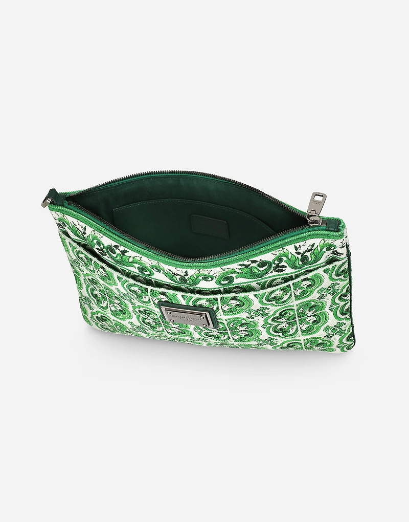 Majolica-print canvas pouch