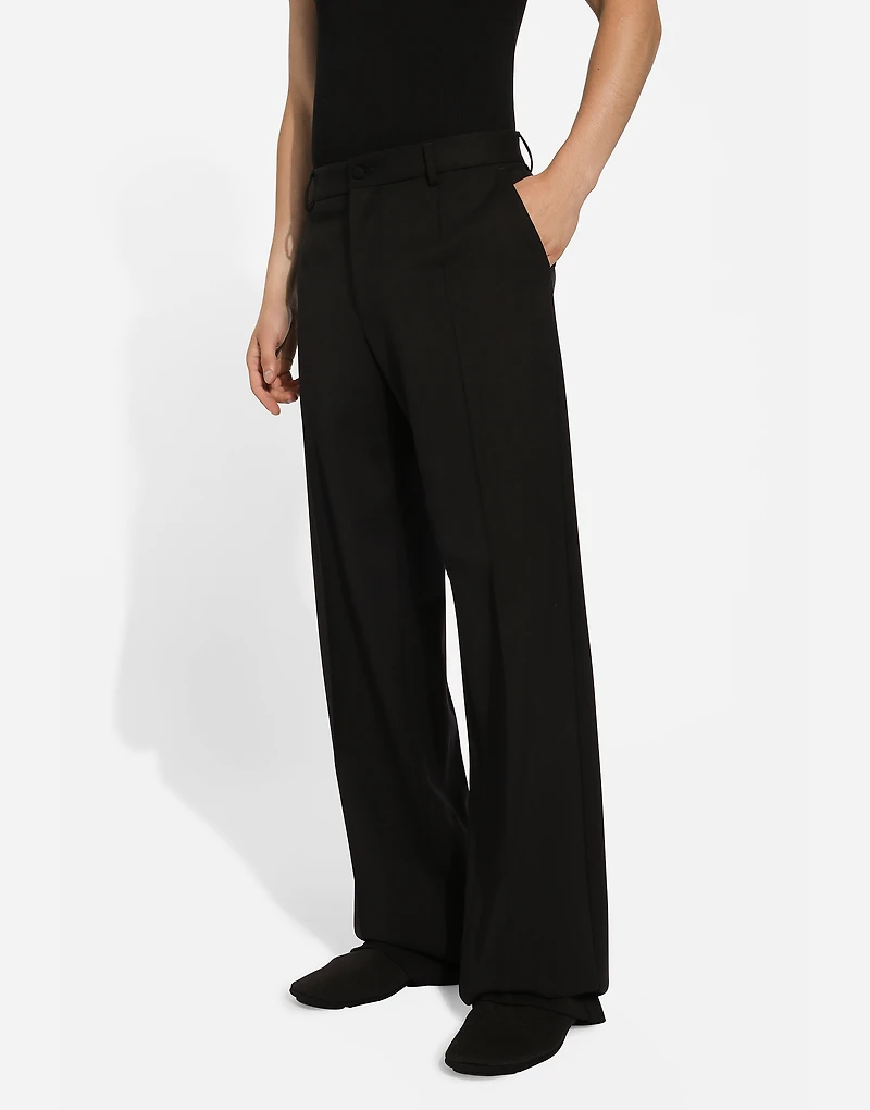Stretch wool straight-leg pants