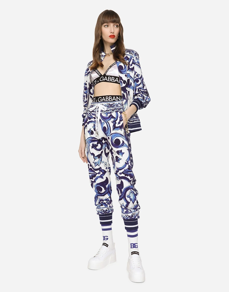 Majolica-print cady jogging pants