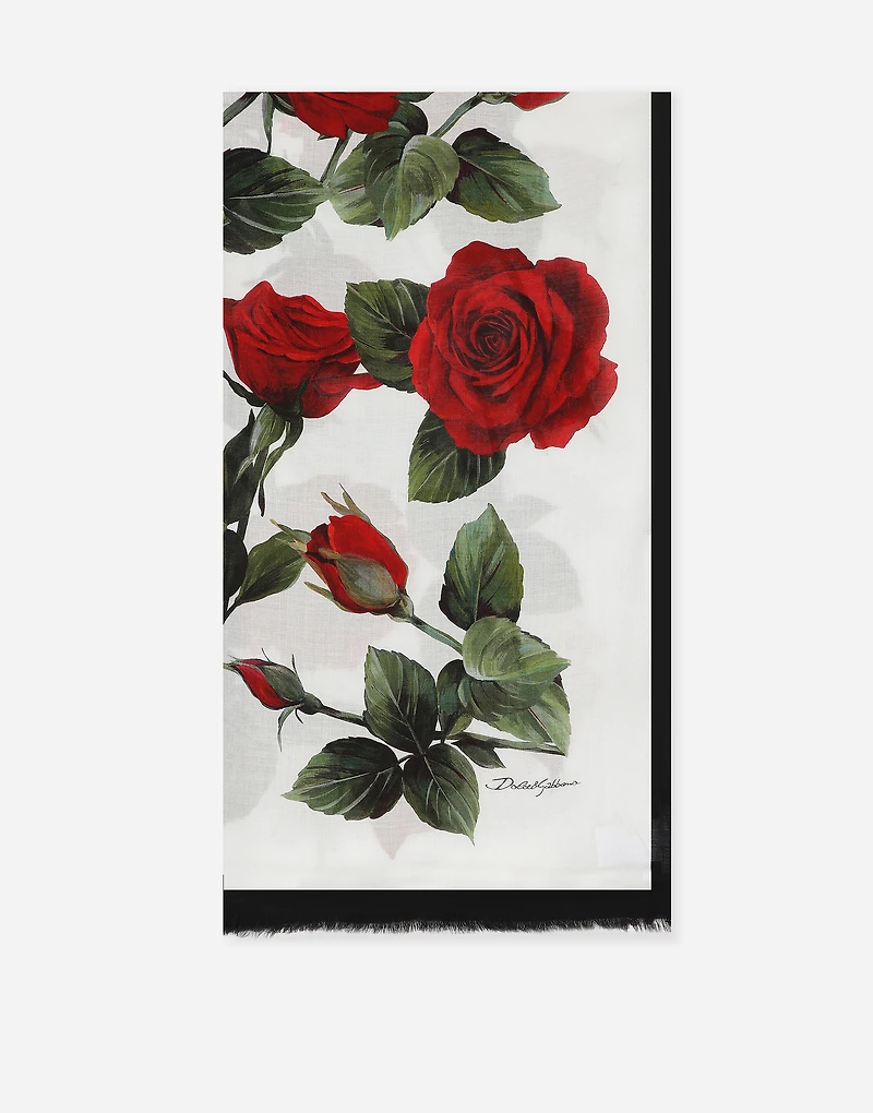 Modal and silk scarf with rose print