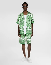 Majolica-print silk jogging shorts
