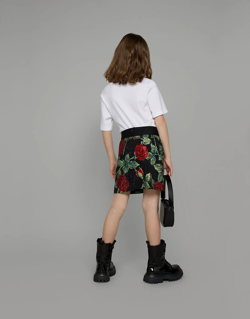 Jersey T-shirt with logo print and rose patch