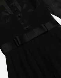 Chiffon calf-length shirt dress with satin details