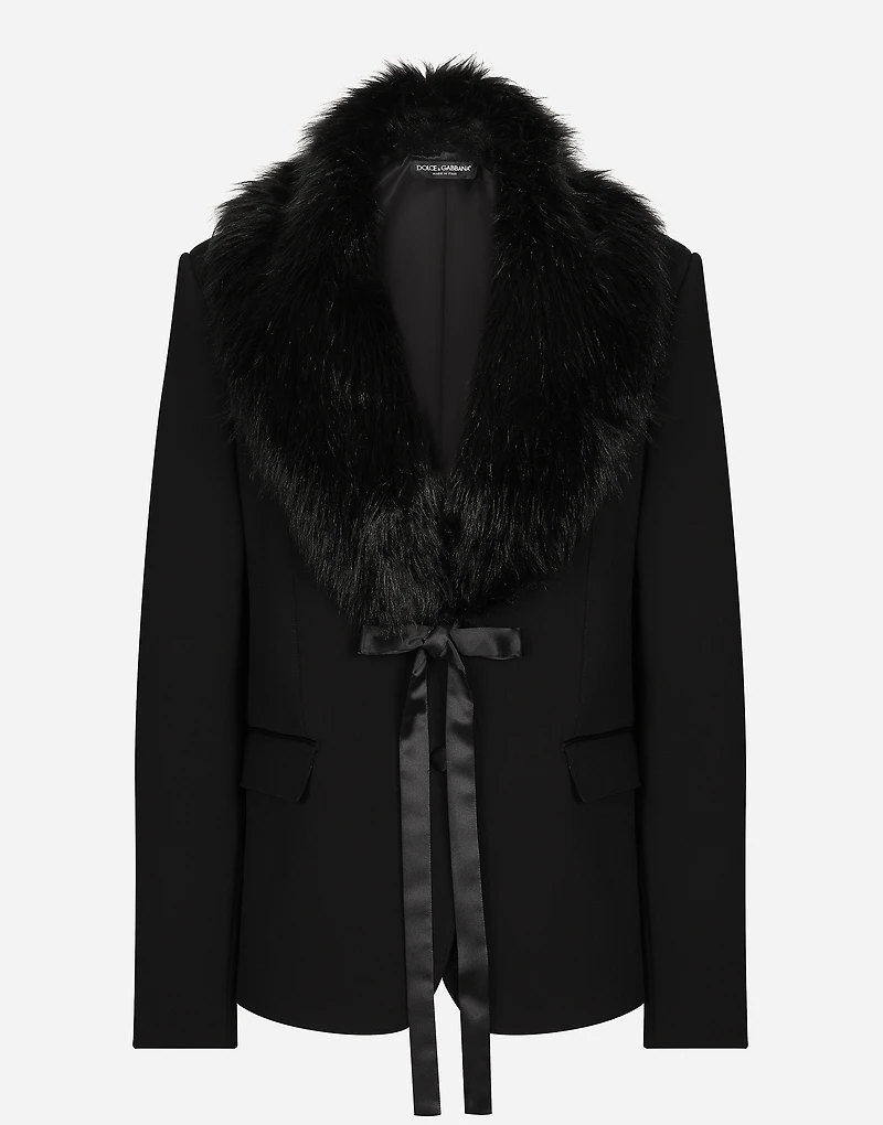 Wool jacket with faux fur collar