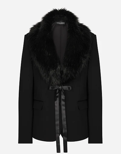 Wool jacket with faux fur collar