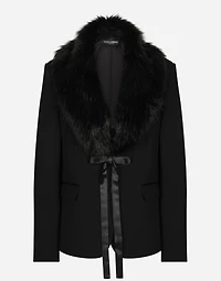 Wool jacket with faux fur collar