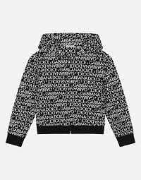 Zip-up hoodie with all-over logo print