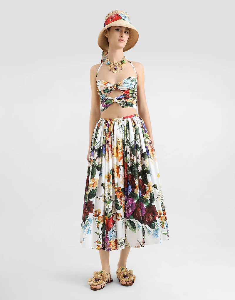 Flower bouquet-print poplin top
