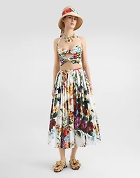 Flower bouquet-print poplin top
