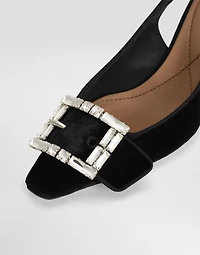 Velvet slingbacks with bejeweled buckle