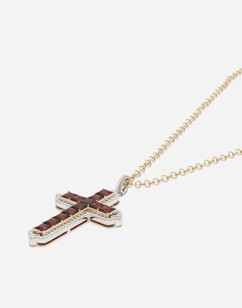 Cross Pendant 18-carat yellow and white gold, rhodolite garnets, and diamonds