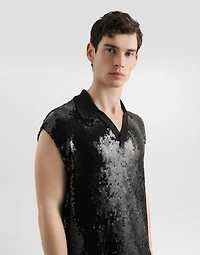 Sleeveless polo with sequins