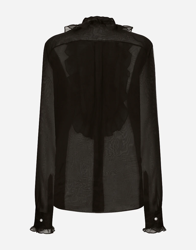 Organza shirt with front and ruffles