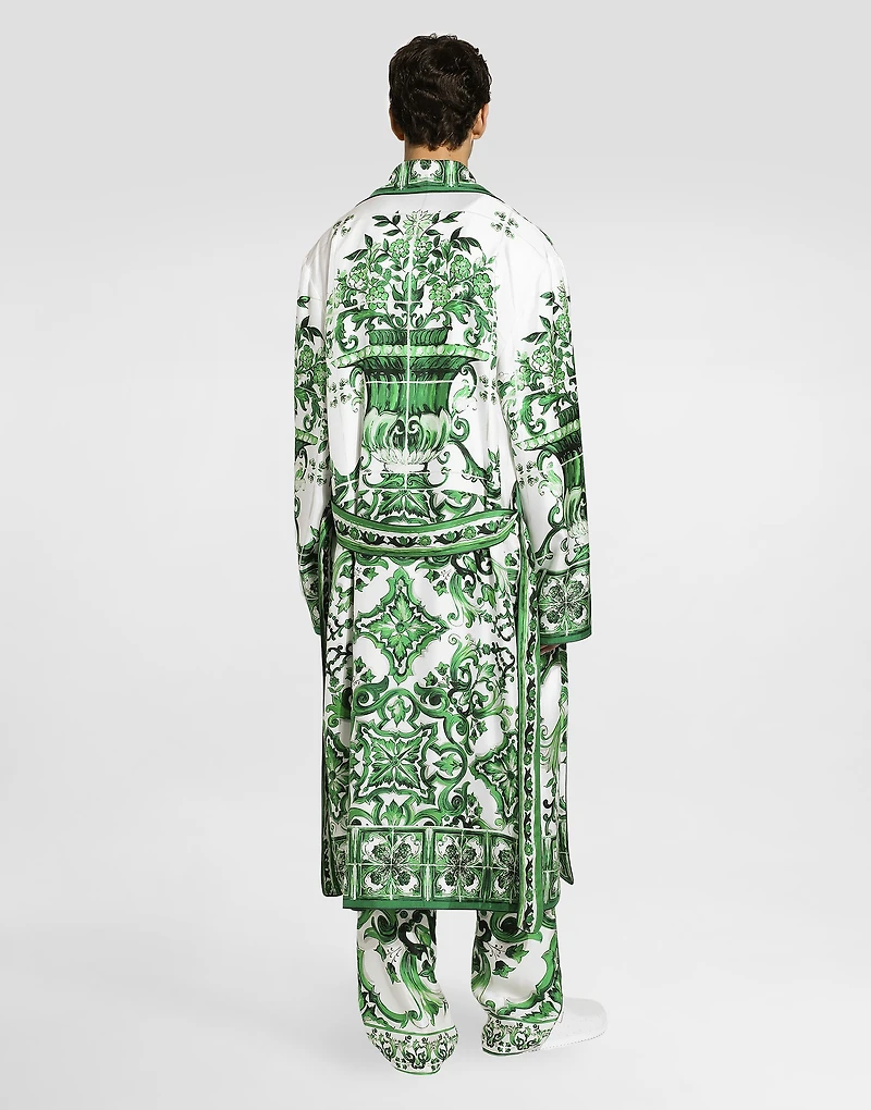 Oversize silk and yarn shirt with majolica print