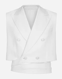 Belted cropped double-breasted wool waistcoat