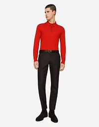 Long-sleeved cashmere polo-shirt