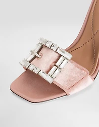 Velvet sandals with bejeweled buckle