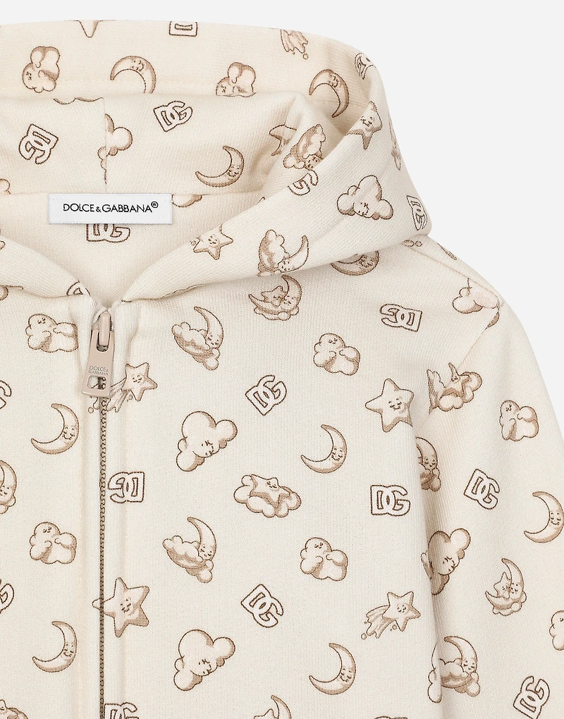 Jersey hoodie all-over moon and star print