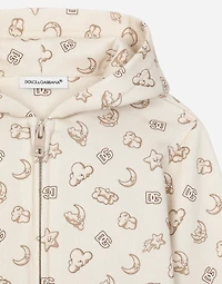Jersey hoodie all-over moon and star print