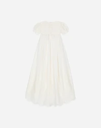 Empire-line silk muslin christening dress with short sleeves
