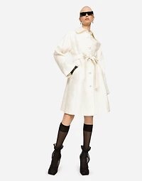 Belted floral jacquard coat