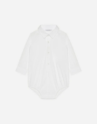 Shirt bodysuit in stretch poplin