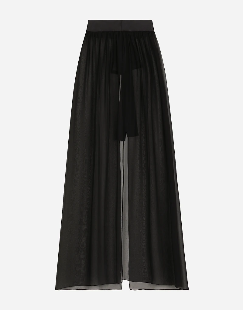 Long silk chiffon skirt with belt