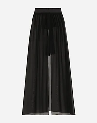 Long silk chiffon skirt with belt