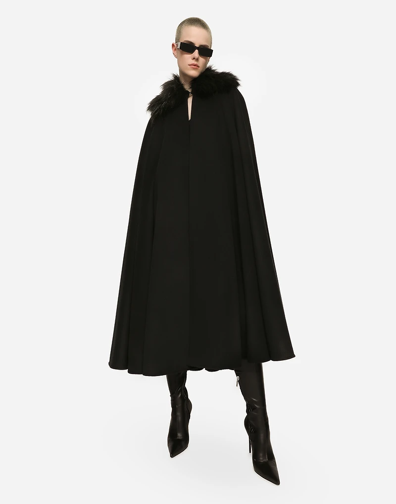 Cape with faux fur collar