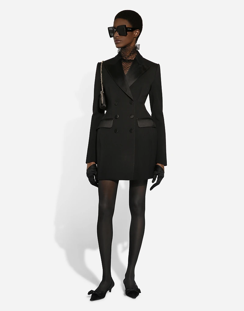 Long double-breasted Dolce tuxedo jacket stretch wool