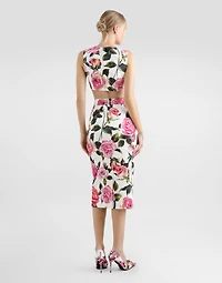 Cotton jacquard crop top with rose print