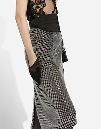 Calf-length crystal mesh skirt