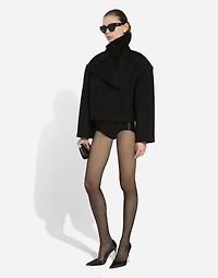 Short oversize wool gabardine jacket