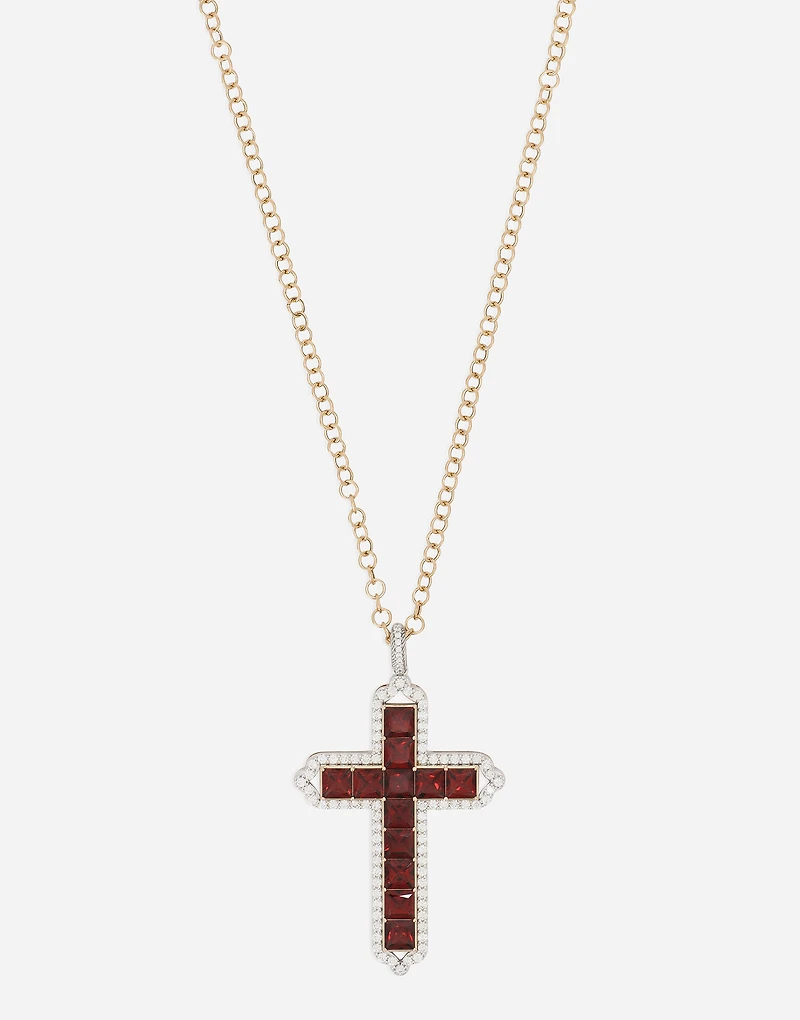Cross Pendant 18-carat yellow and white gold, rhodolite garnets, and diamonds