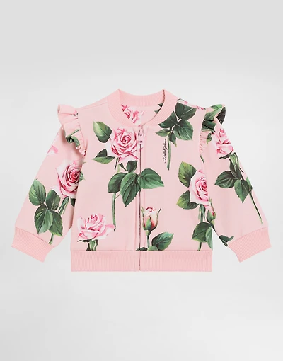 Round-neck sweatshirt with rose print