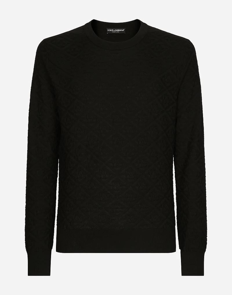 Silk round-neck sweater with all-over DG logo