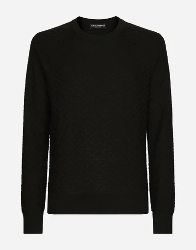 Silk round-neck sweater with all-over DG logo