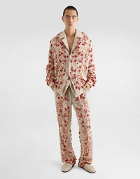 Long-sleeved V-neck shirt linen fabric