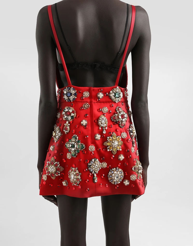 Satin dress with embroidery