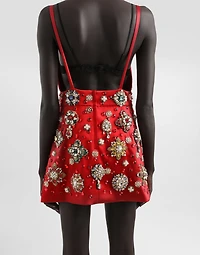 Satin dress with embroidery