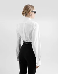 Cotton tuxedo shirt with rhinestone-embroidered front