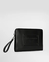 calfskin pouch with raised logo