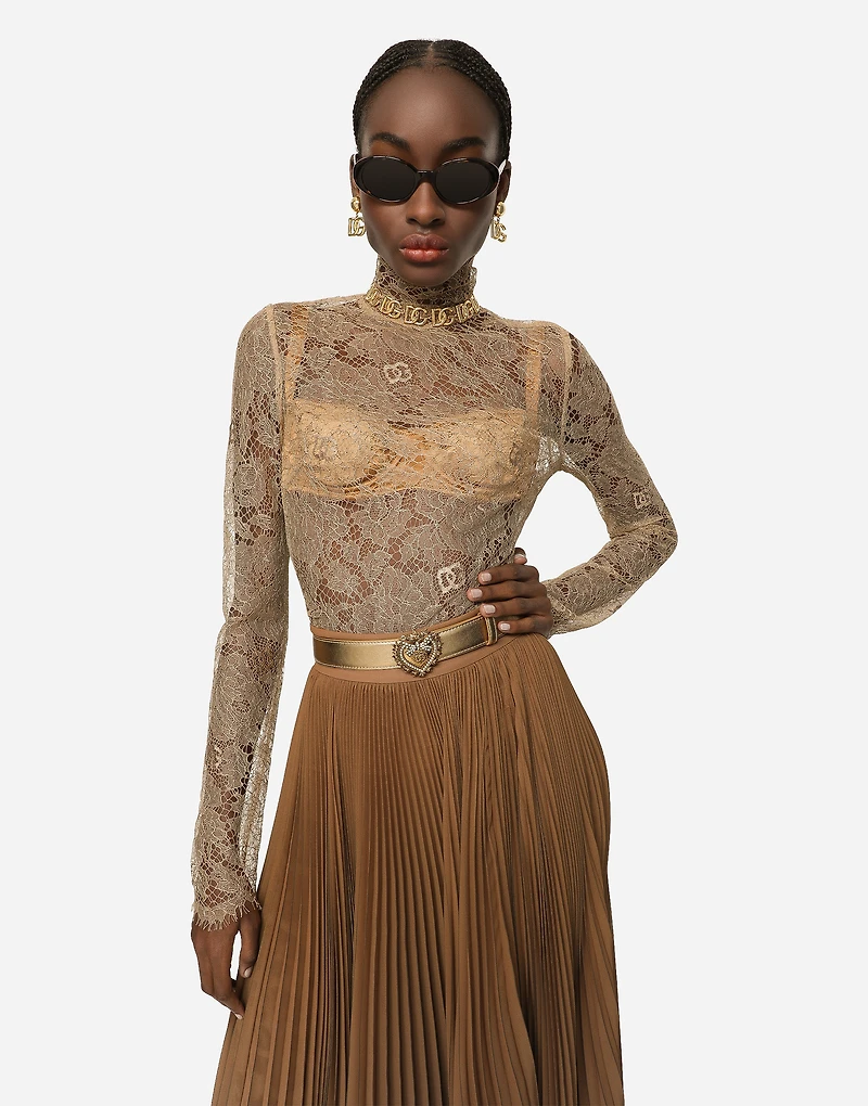 Floral lace turtle-neck blouse