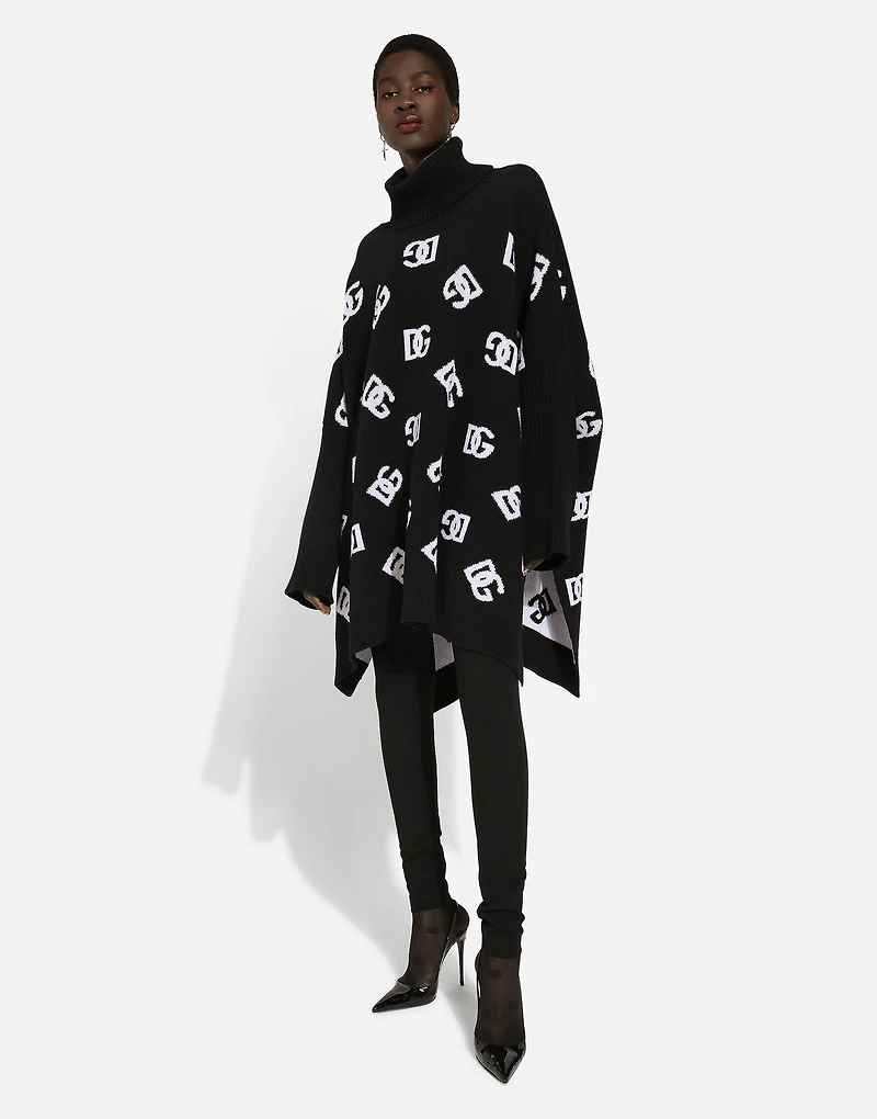Wool poncho with jacquard DG logo