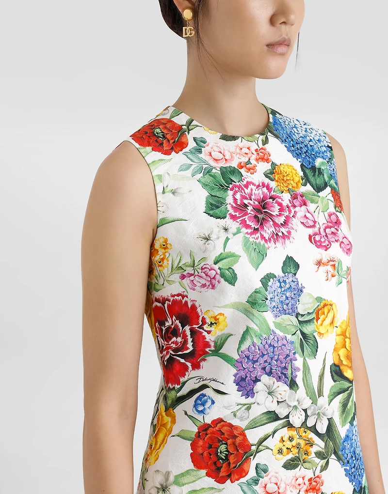 Brocade midi dress with floral print