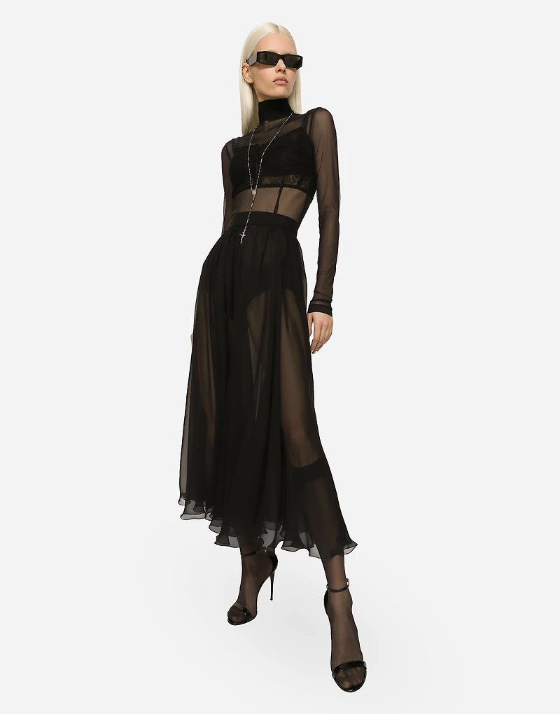 High-waisted chiffon circle skirt